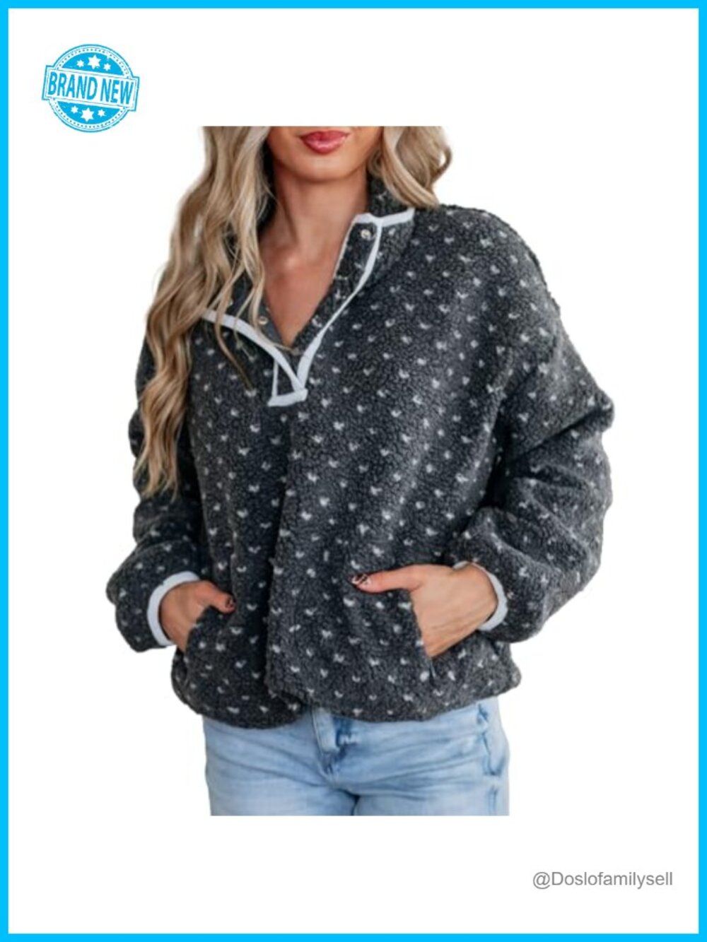 Fleece Jacket Womens Long Sleeve Half Button Down Sherpa Pullover Warm Winter